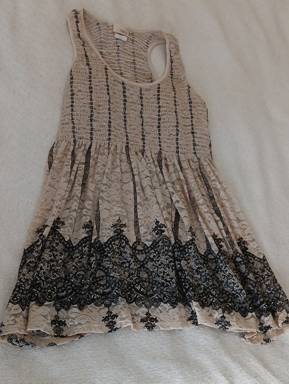 Daytrip Beige Lace Tank with Black Lace Border